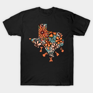 Texas State Design | Artist Designed Illustration Featuring Texas State Filled With Retro Flowers with Retro Hand-Lettering T-Shirt